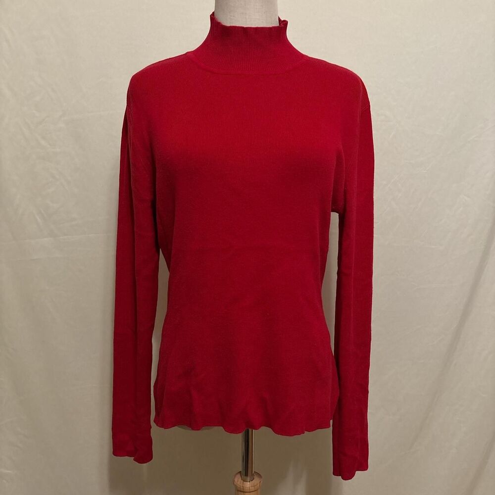 red ribbed turtleneck sweater